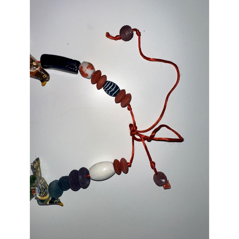 Artisan Hand Painted‎ Bird Beaded Necklace Multicolor Wood Ceramic Folk Art Boho - Picture 4 of 6